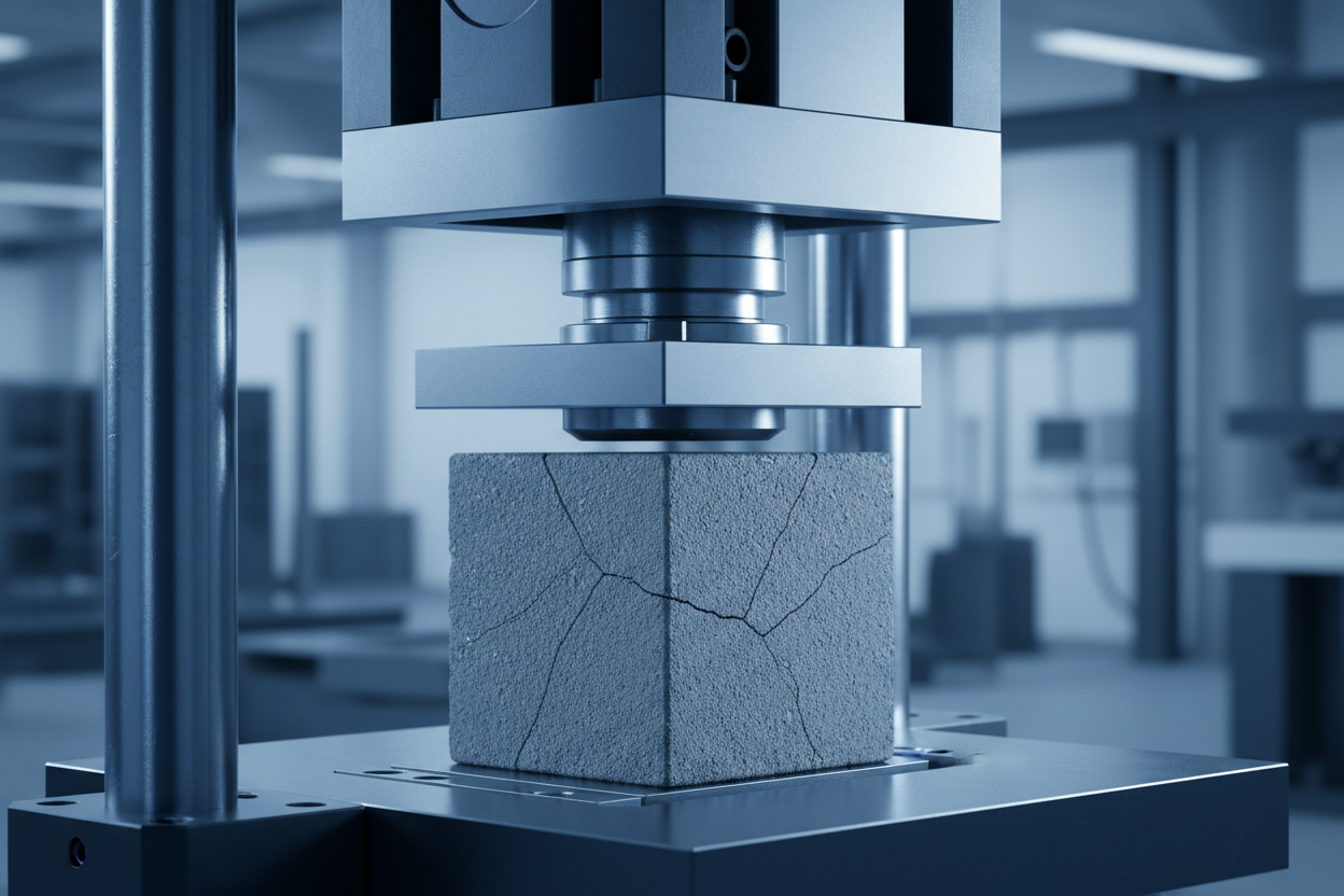 Concrete compression testing with cracking cube